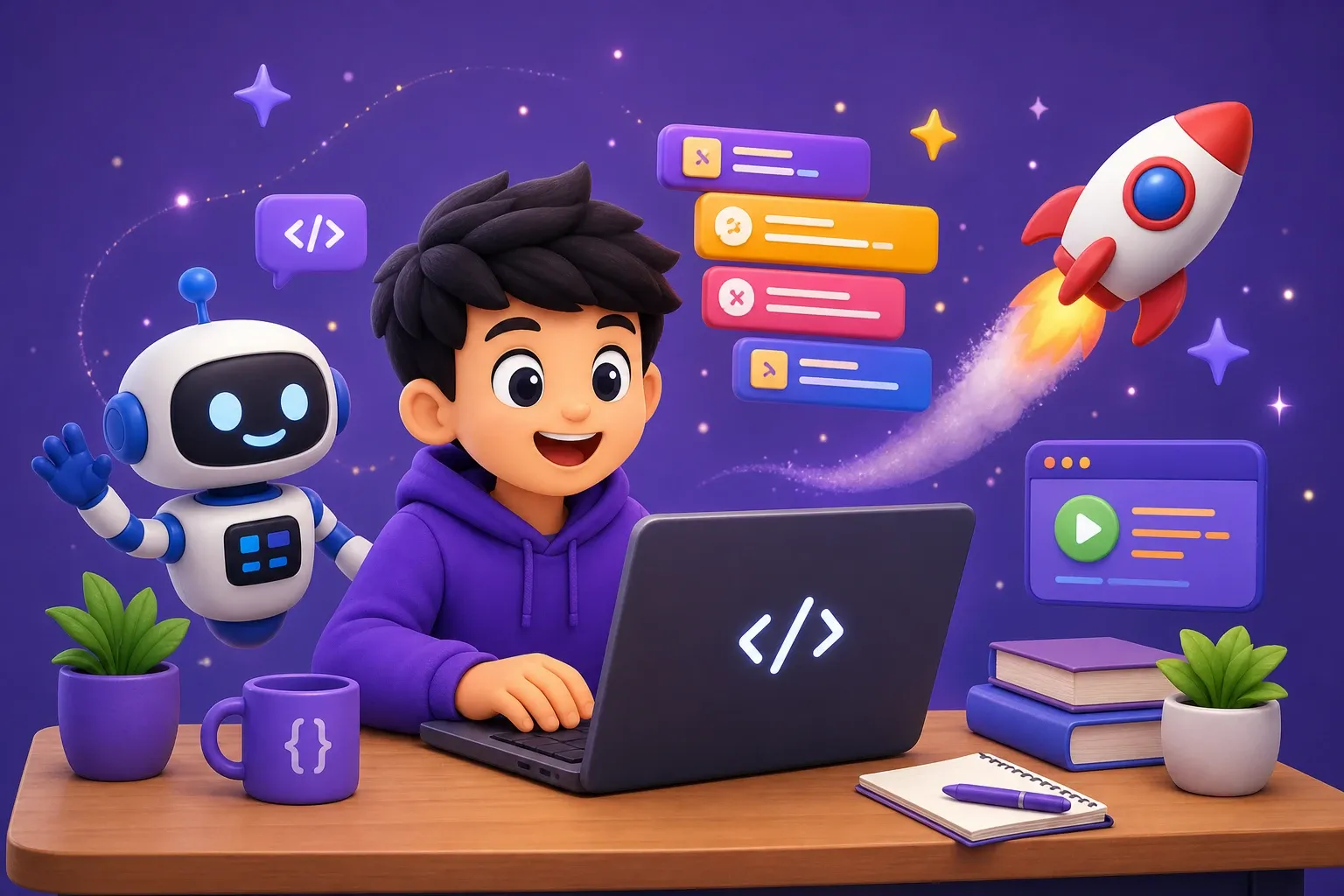 Student learning to code with BrainLea